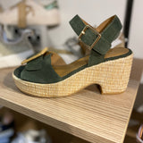 Tihana Buckle Wedge Sandals - Olive - SCHMOOVE