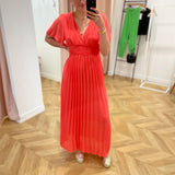 Robe plissée manche courte évasée - LORA