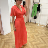 Robe plissée manche courte évasée - LORA