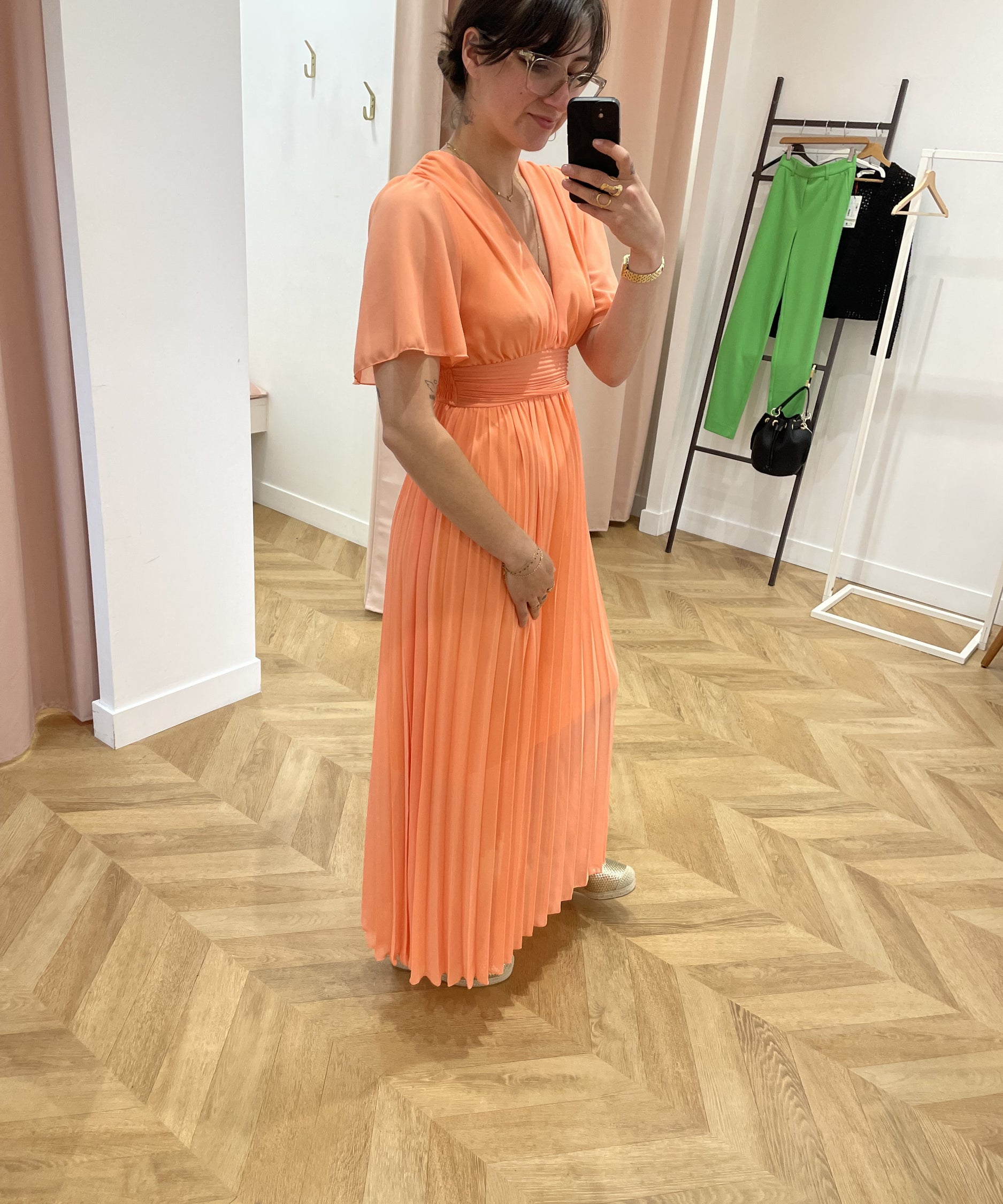 Robe plissée manche courte évasée - LORA