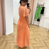 Robe plissée manche courte évasée - LORA