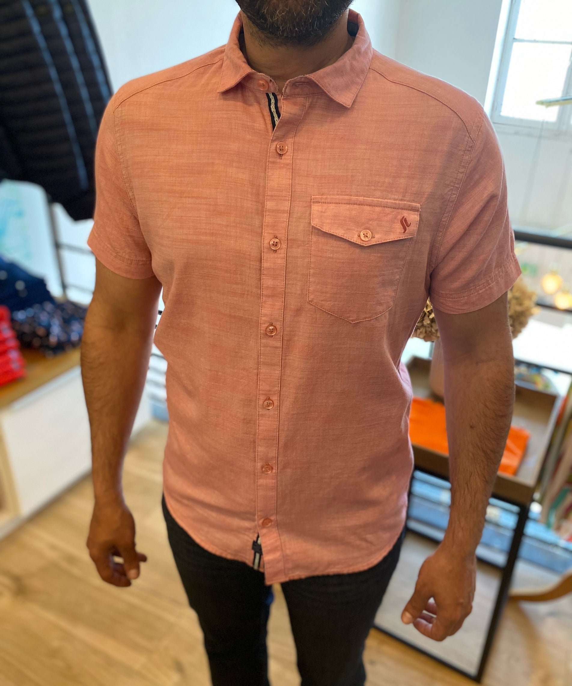 Chemise manches courtes Selkir - Framboise - SUN VALLEY HOMME