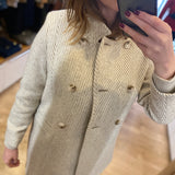 Manteau long rayé avec double boutonnage - Ecru - I.CODE