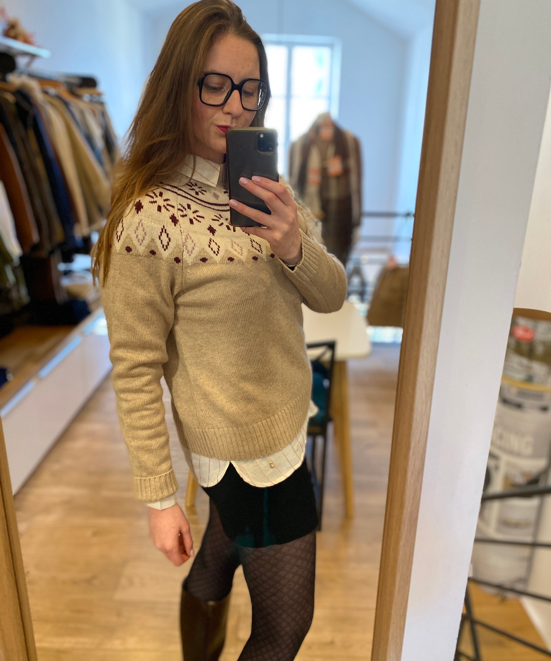 Pull en maille jacquard décoratif - Beige - IKKS WOMEN