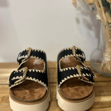 Mules plates raphia Sandy - Noires - NO NAME