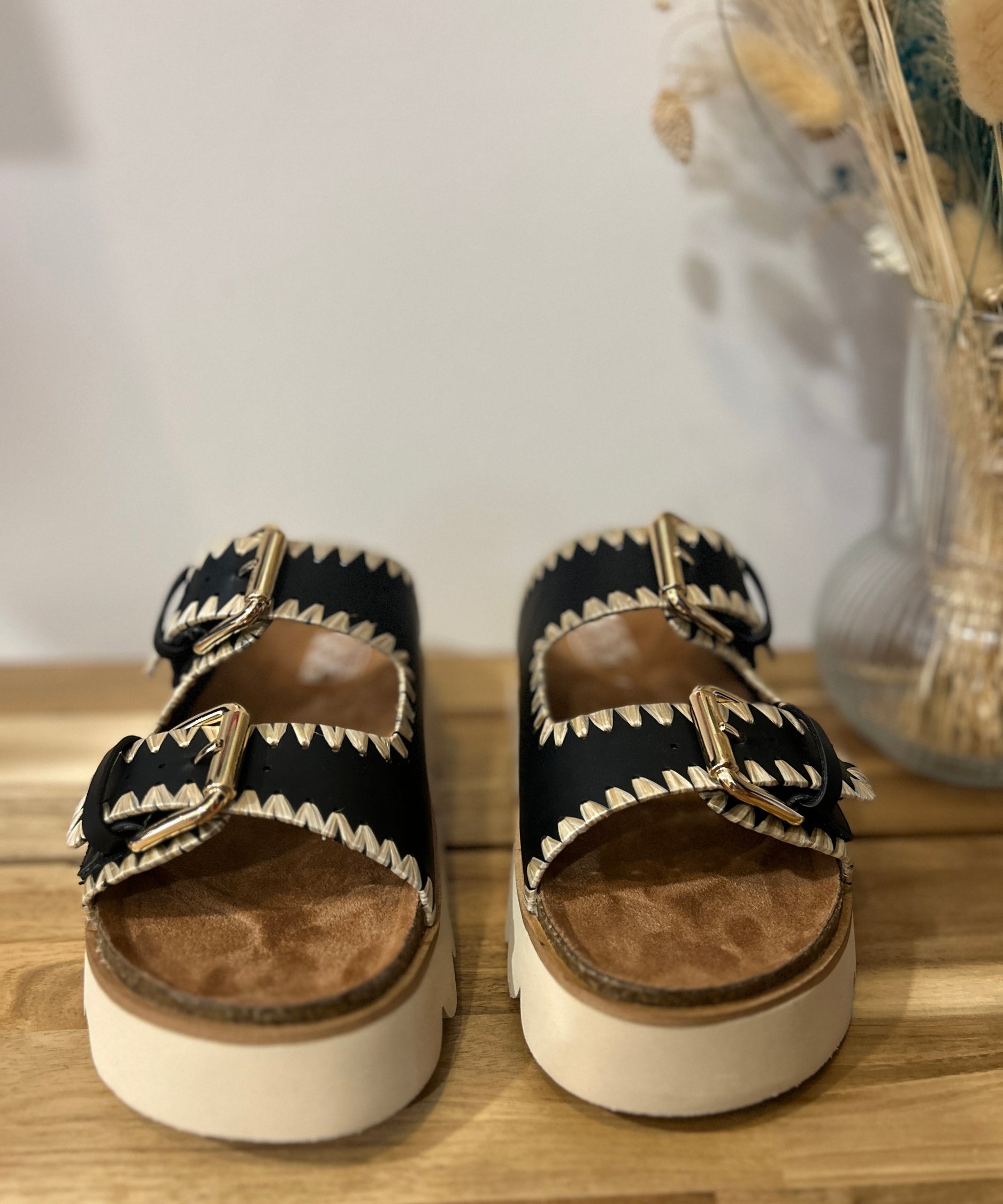 Mules plates raphia Sandy - Noires - NO NAME