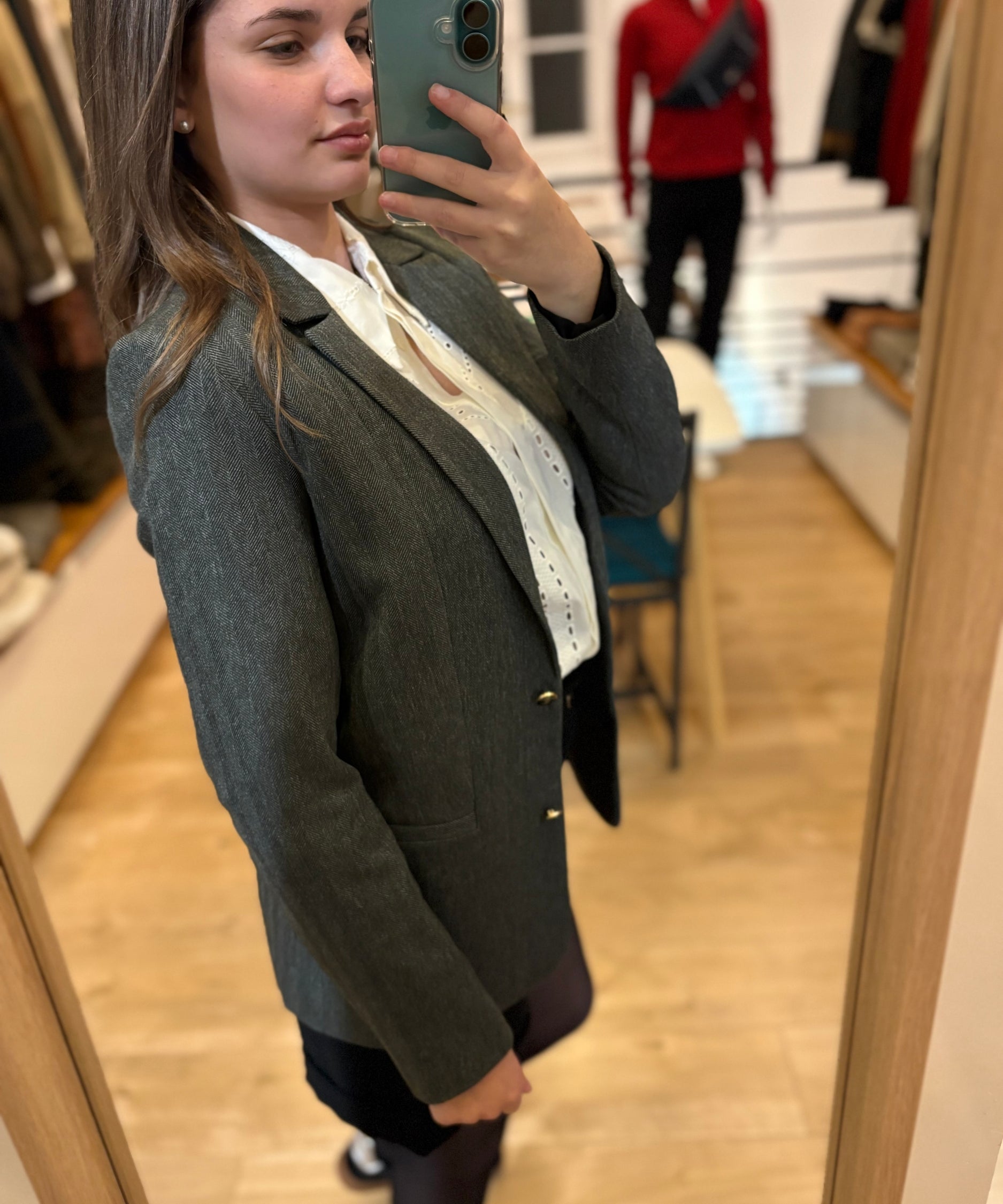 Veste tailleur chevron femme - Gris chiné anthracite - I.CODE