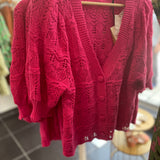 Gilet manches courtes en maille ajourée Rowena - Fuchsia - LA PETITE ÉTOILE