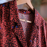 Chemisier - Rouge motifs coeurs bleus - I.Code