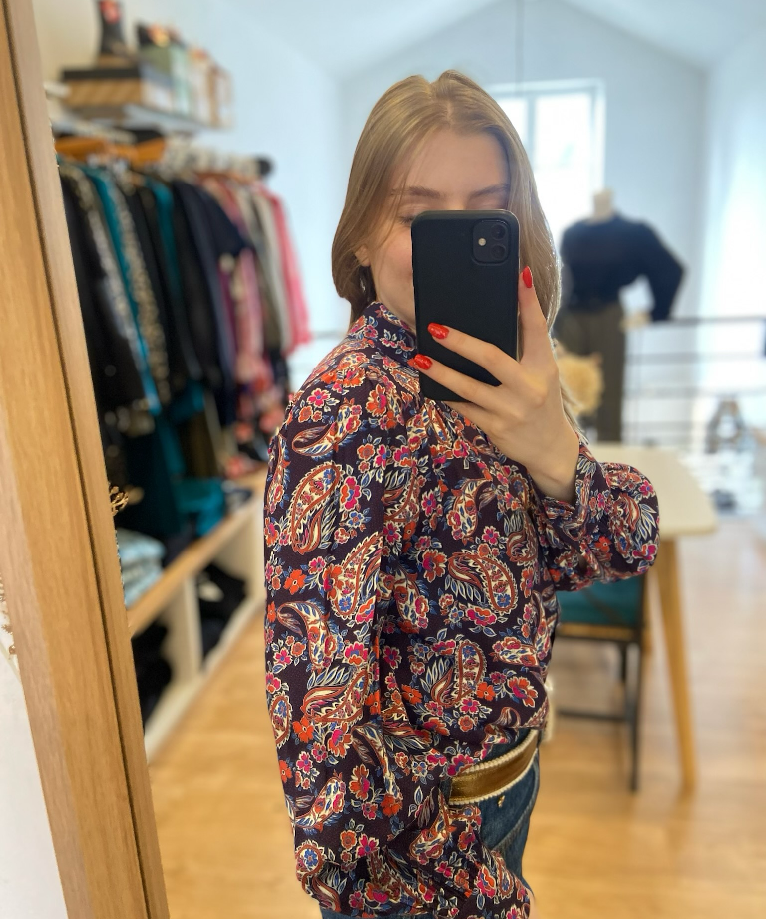 Blouse imprimé cachemire Laura - Rouge - SUNCOO