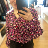 Blouse fluide imprimé abstrait Lachlan - Fuchsia - SUNCOO