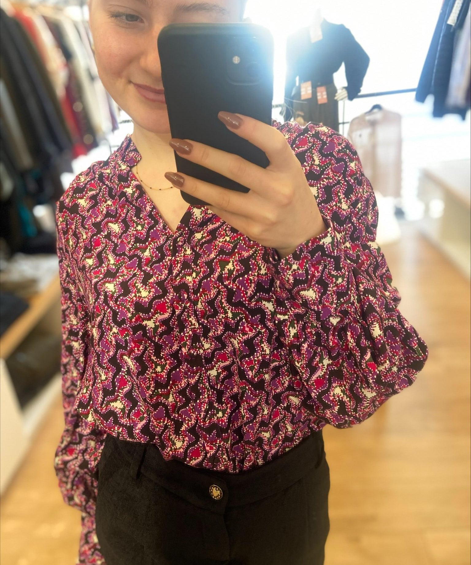 Blouse fluide imprimé abstrait Lachlan - Fuchsia - SUNCOO