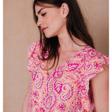 Blouse imprimée manches à volants Irène - Mangue - C'EST BEAU LA VIE !
