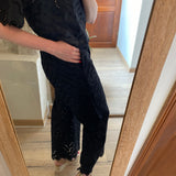 Pantalon large broderie anglaise Jane - Noir - SUNCOO