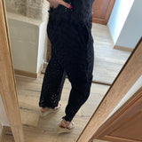 Pantalon large broderie anglaise Jane - Noir - SUNCOO
