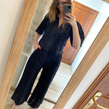 Pantalon large broderie anglaise Jane - Noir - SUNCOO