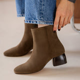 Bottines à talon carré en daim Janis - Brun kaki - BOBBIES FEMME