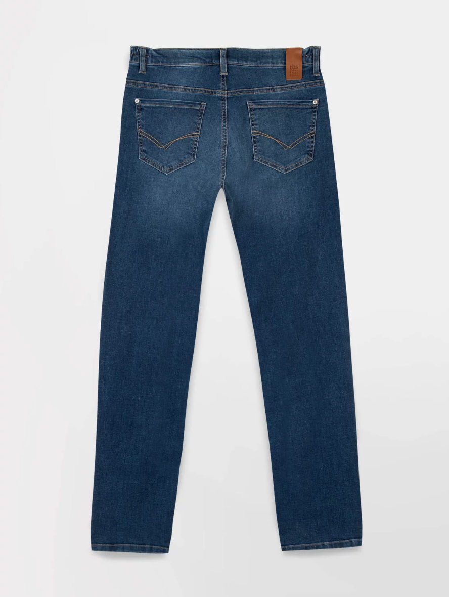 Jean droit femme Naomipoc TBS bleu avec ceinture semi-élastiquée vue de dos