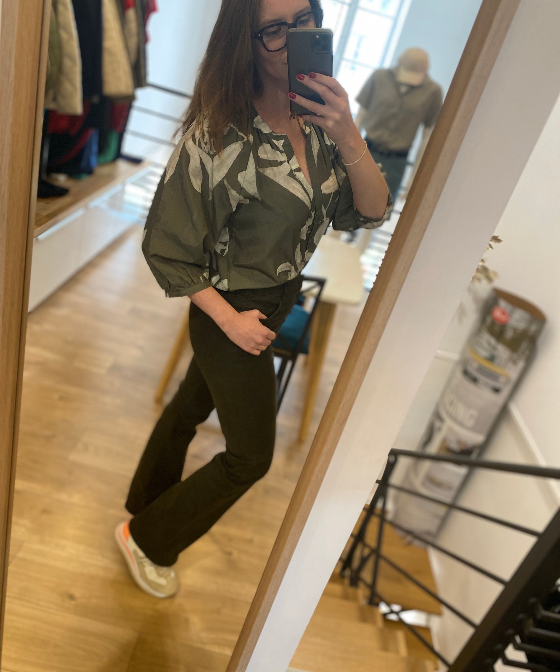 Jean flare boutons apparents femme - Kaki foncé - IKKS