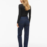 Vikelly High-Waisted Straight Jeans - Dark Blue Denim - VILA