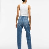 Jean droit taille haute Vikelly - Medium Blue Denim - VILA