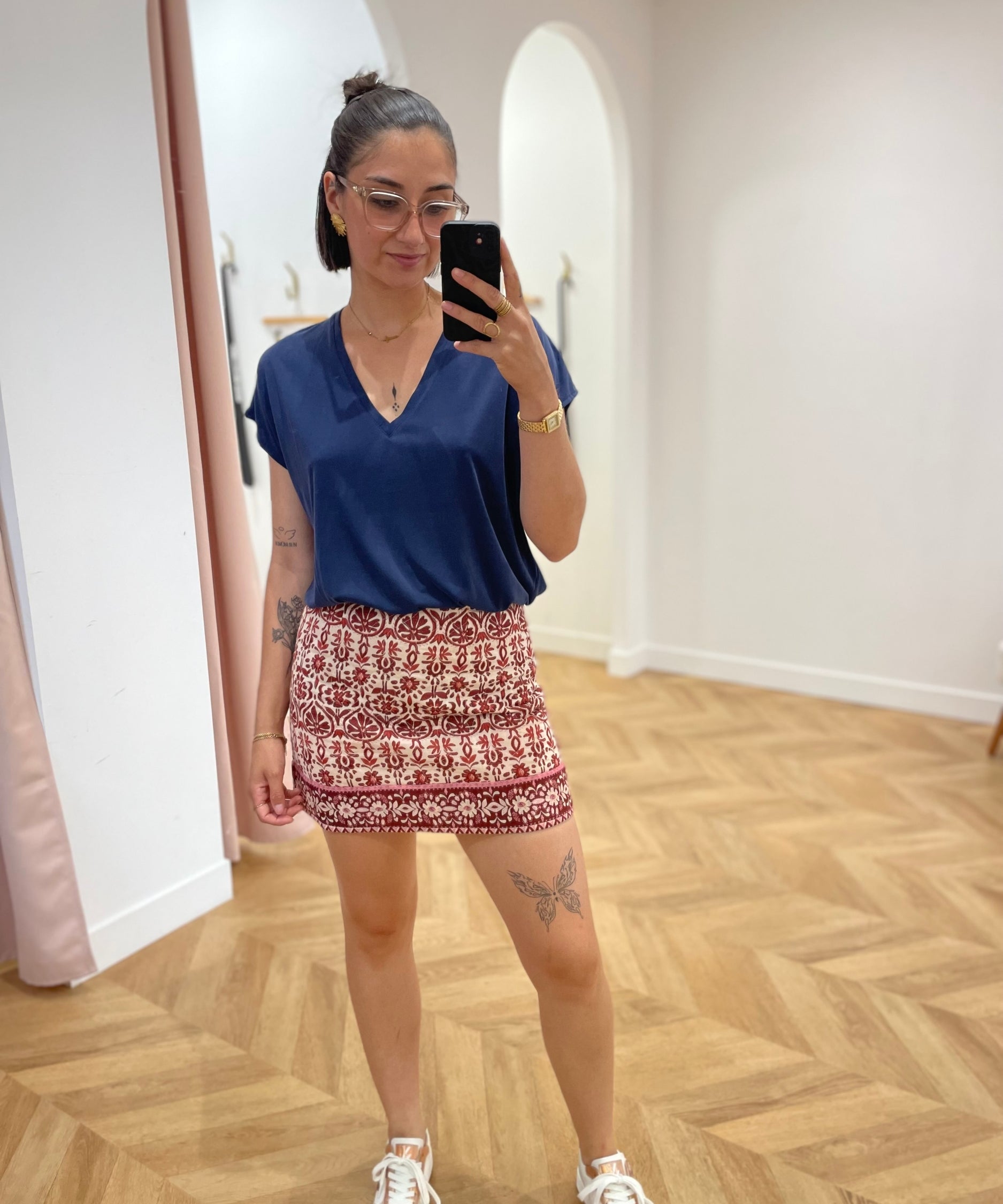 Jupe courte imprimée fleurie June - Rouge - LA PETITE ETOILE