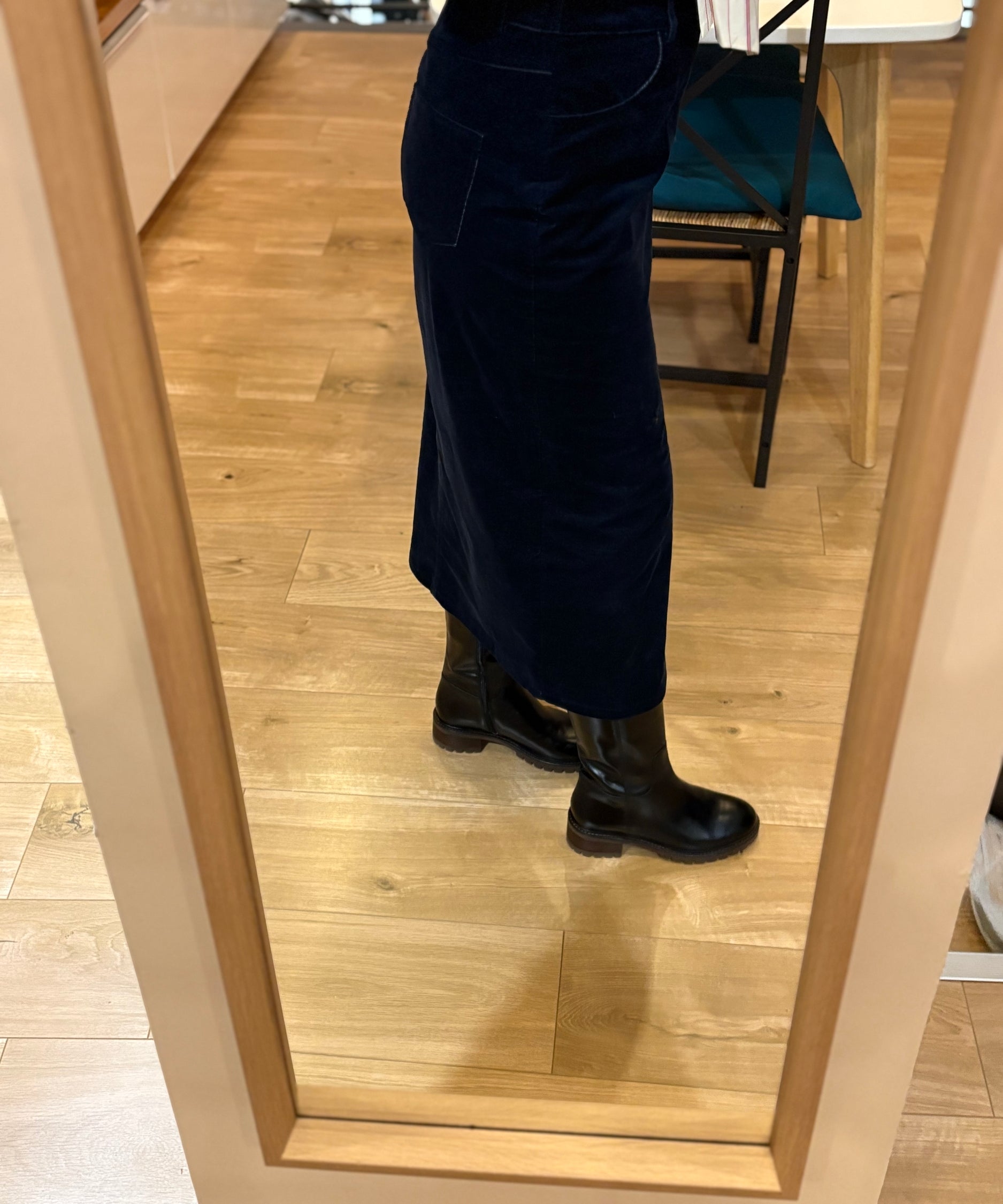 Jupe droite midi fendue effet denim - Indigo - I.CODE
