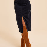 Jupe droite midi fendue effet denim - Indigo - I.CODE