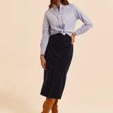 Jupe droite midi fendue effet denim - Indigo - I.CODE