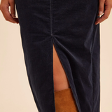 Jupe droite midi fendue effet denim - Indigo - I.CODE