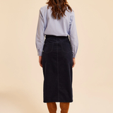 Jupe droite midi fendue effet denim - Indigo - I.CODE