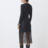 Jupe midi droite avec superposition dentelle Haye - Noire - SUNCOO