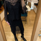 Jupe midi droite avec superposition dentelle Haye - Noire - SUNCOO