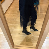 Jupe midi droite avec superposition dentelle Haye - Noire - SUNCOO