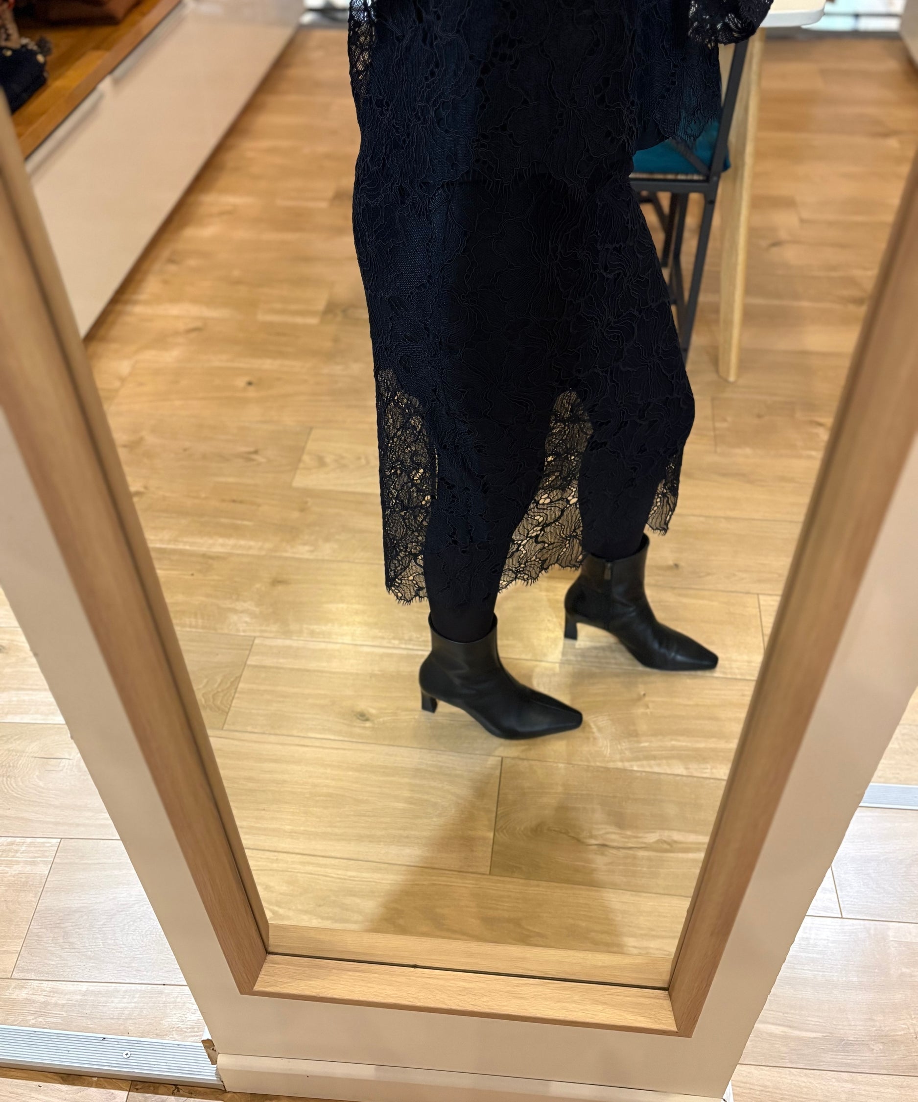 Haye Black Suncook Lace Overlay Straight Midi Skirt