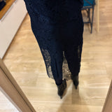 Jupe midi droite avec superposition dentelle Haye - Noire - SUNCOO