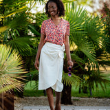 Top rouge imprimé fleuri manches plissées - Ecru - I.Code