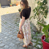 Jupe longue fleurie à taille smockée élastique Roxie - Verveine - DES PETITS HAUTS