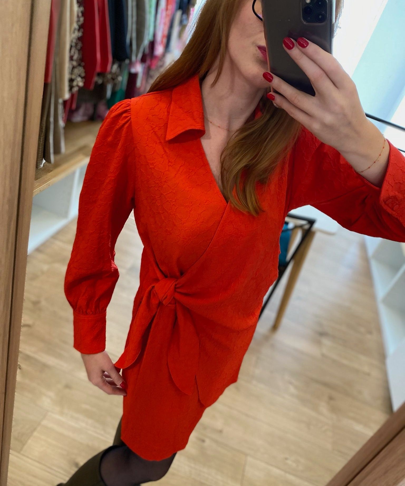 Robe courte portefeuille façon jacquard Coco - Geranium - SUNCOO