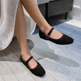 Ballerines plate en daim avec bride - Noir - LA BOTTINE SOURIANTE