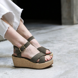 Luna Suede Wedge Sandals - Salvia - SCHMOOVE