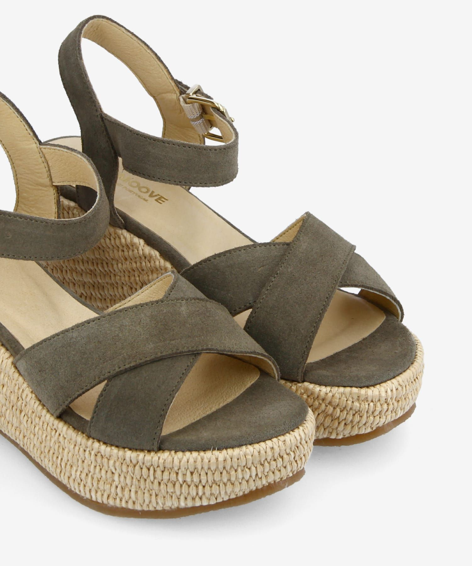 Sandales à talons compensées en cuir velours Luna - Salvia - SCHMOOVE