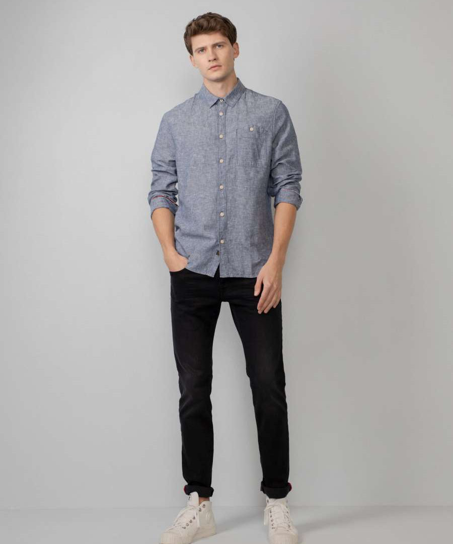 Chemise en lin mélangé N°4320 - Faded indigo - Petrol Industries
