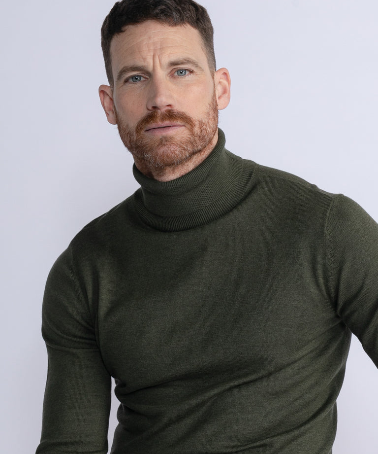 Pull col roulé en maille fine - Hunter Green - PETROL INDUSTRIES
