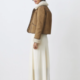 Manteau court en peau lainée femme East - Taupe - SUNCOO
