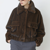Manteau court oversize en fausse fourrure Evan - Chocolat - SUNCOO