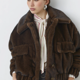 Manteau court oversize en fausse fourrure Evan - Chocolat - SUNCOO
