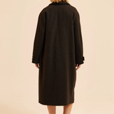 Manteau droit en laine mélangée imprimé - Chocolat - I.CODE