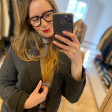 Manteau droit en laine mélangée imprimé - Chocolat - I.CODE