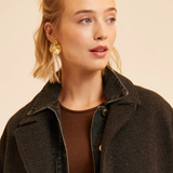 Manteau droit en laine mélangée imprimé - Chocolat - I.CODE